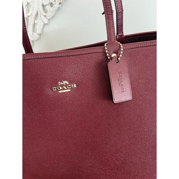 Coach Burgundy City Tote F46286 Tossed Peony Floral Reversible Tote Bag W Pouch - Picture 6 of 16